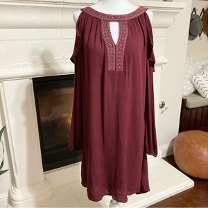Knox Rose Maroon Red Cold Shoulder High Low Flowy Long Sleeve Dress Small S